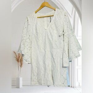 Trina Turk White Lace Bell Sleeve Romper Sz 2 Boho Chic Resort Bridalcore